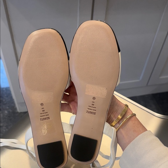 NWT SCHUTZ White and Black Two-Tone lace up  Flat Sandals - Picture 6 of 9